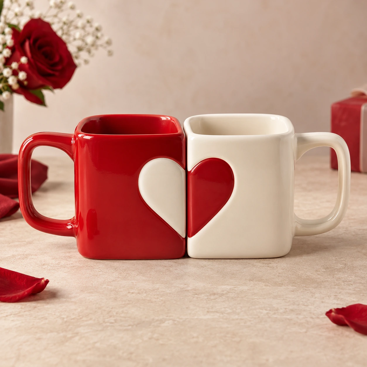 Original representative product image: Half Heart Square Red Mug Set