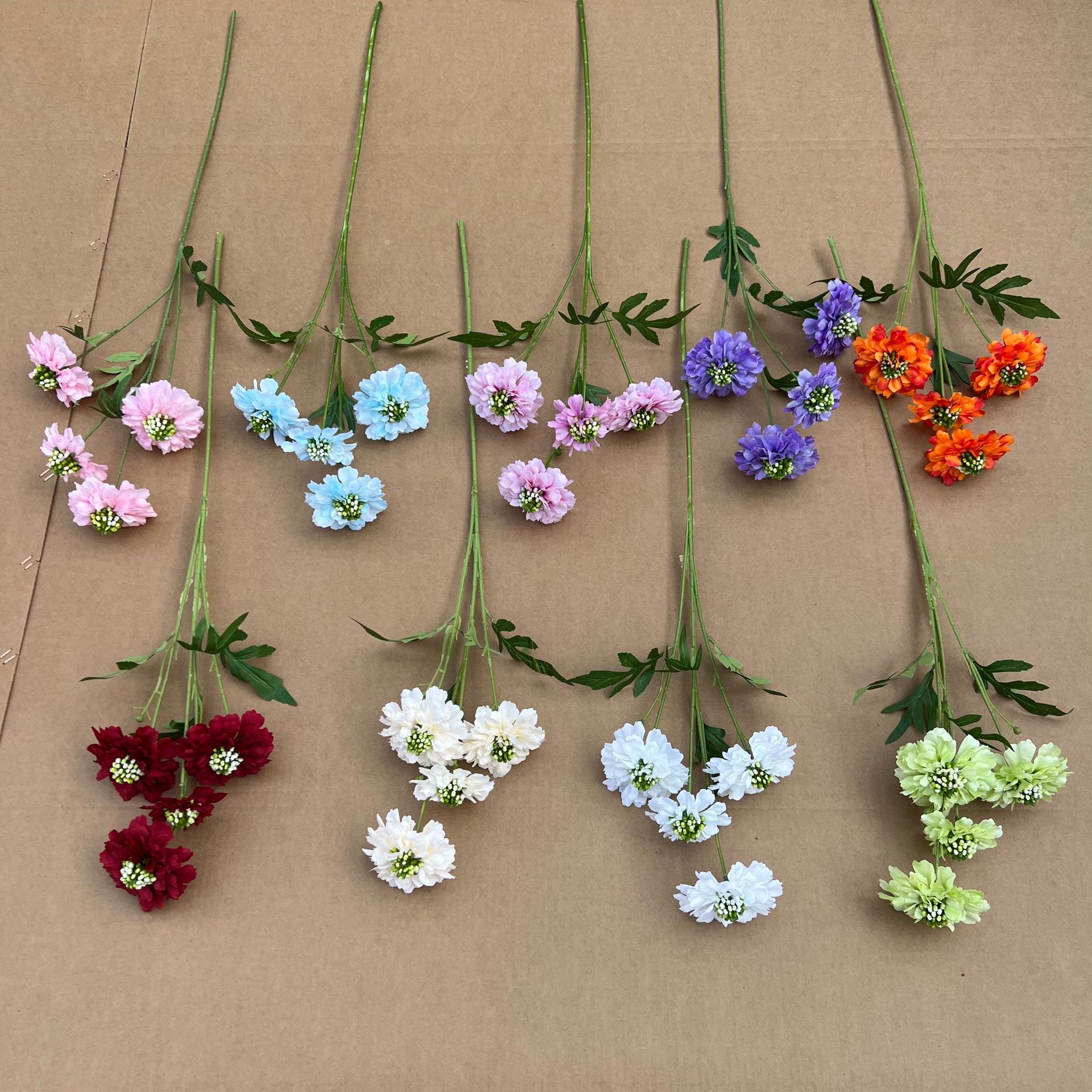 PPS Wholesale Artificial Silk 4 Heads Scabiosa Flower 76cm Faux Scabiosa Flower for Wedding Home Decor