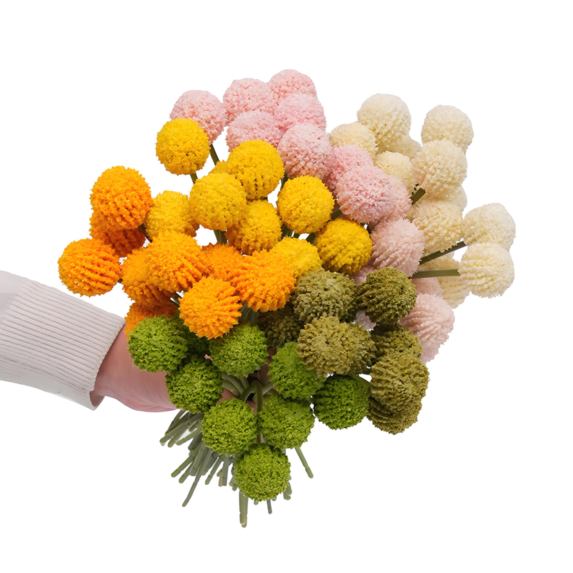 PPS New Artificial 9 Heads Golden Ball Flower Bouquet Silk Golden Ball Chrysanthemum 26cm for Wedding Home Hotel Table Decor