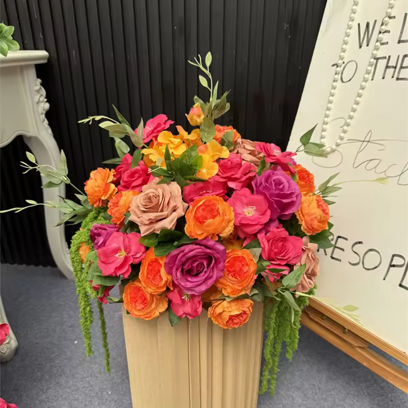 PPS Wholesale Artificial Rose Madder Orange Wedding Flower Ball 45cm Wedding Ball for Event Table Centerpiece Decor