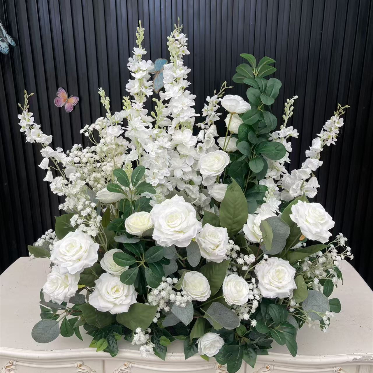 PPS Hot Sale White Green Delphinium Ground Flower Runner Arrangement Silk 60cm Ground Flower Arrangement Wedding Decor