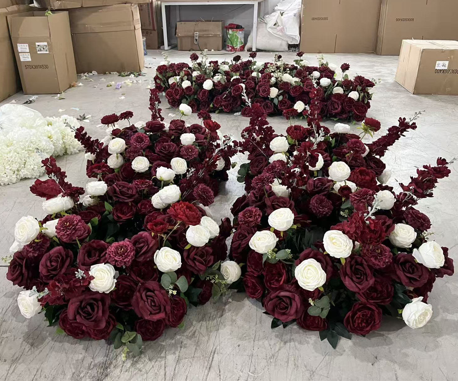 PPS New Red White Artificial Wedding Table Decor Flower Wreath for Wedding Event Table Centerpiece Decor Handmade Flowers