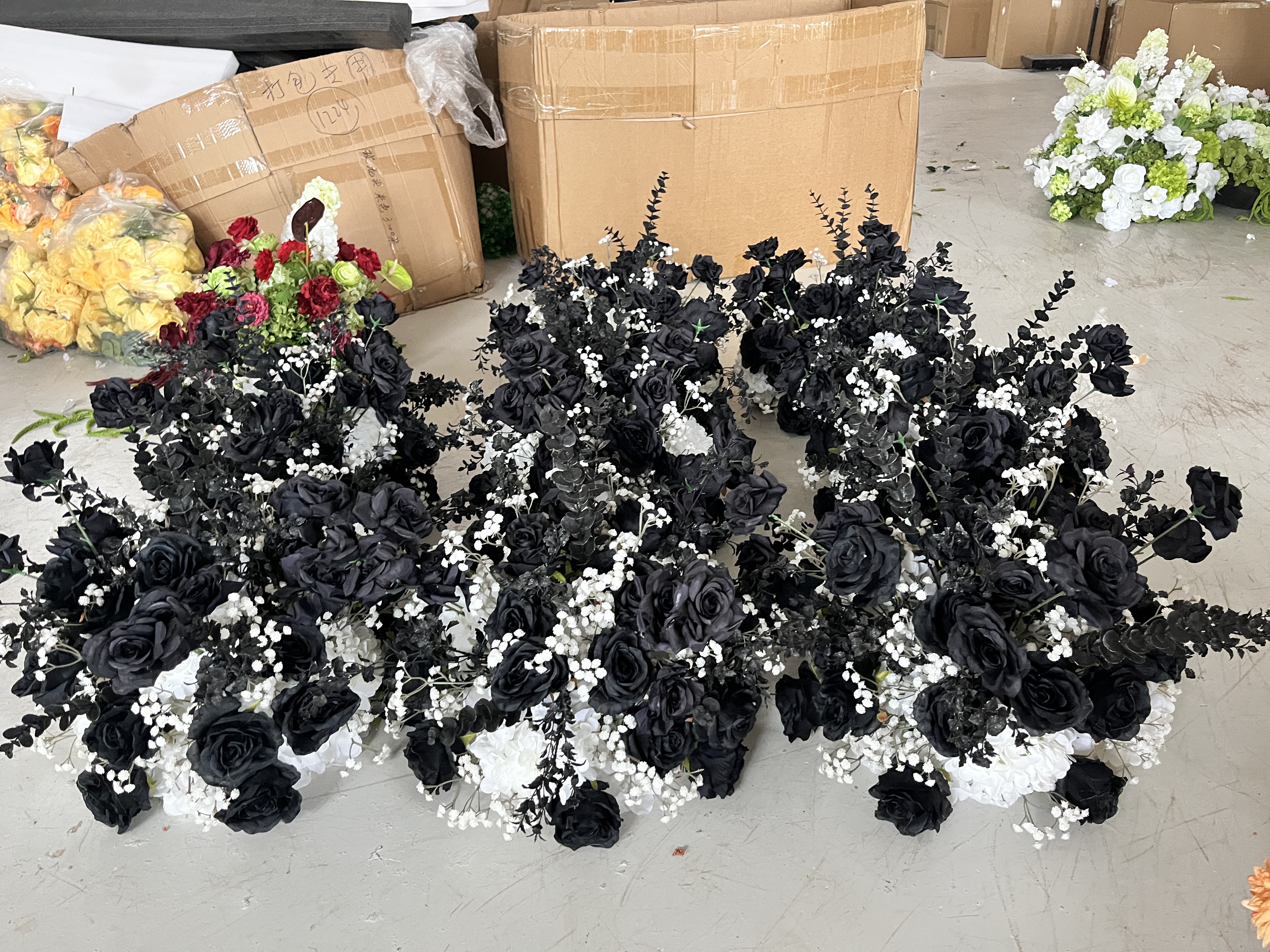 PPS High Quality Artificial Black Babysbreath 40cm Wedding Table Flower Ball for Wedding Event Table Centerpiece Decor