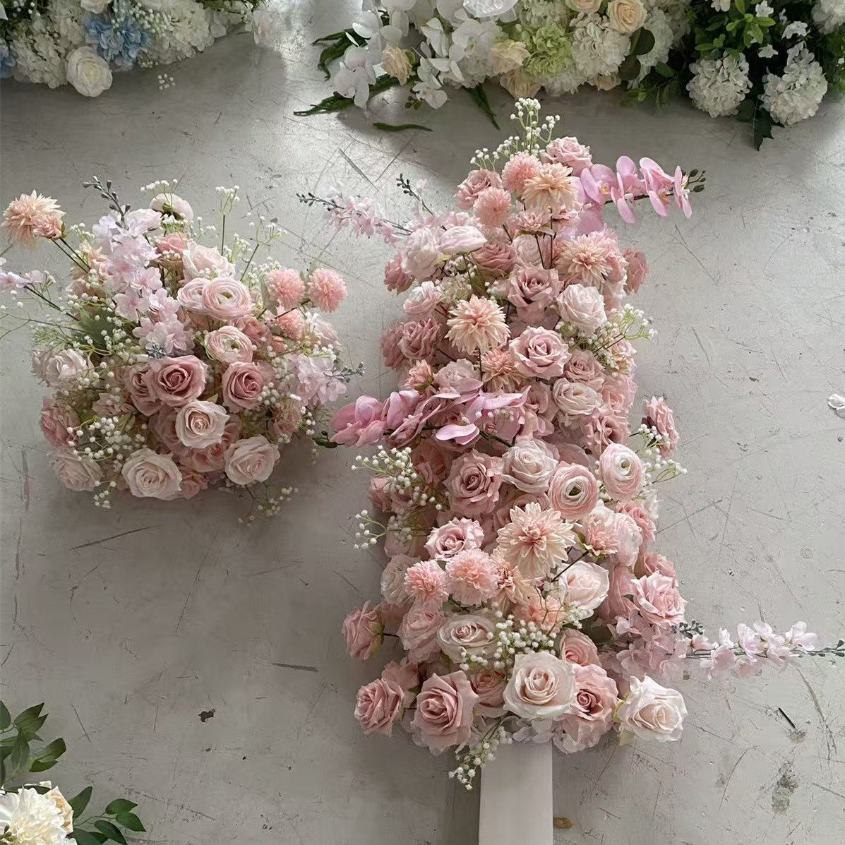 PPS Custom Pink Artificial Silk Flower Runner Table Flower Runner Arrangement for Wedding Party Event Birthday Decor