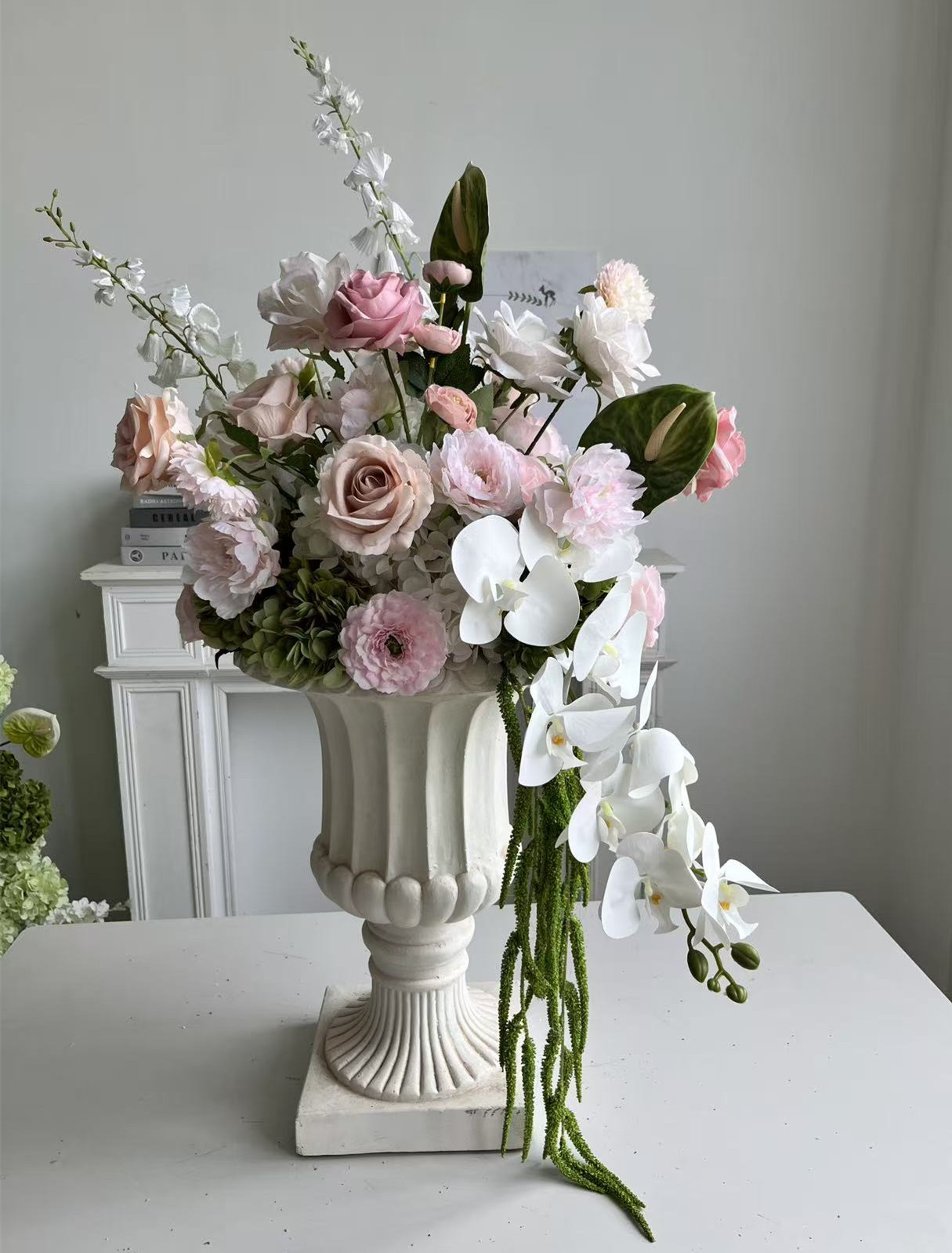 PPS Wholesale Artificial Pink Green White Flower Ball Table Centerpiece Silk Flower Ball Arrangement for Wedding Decor