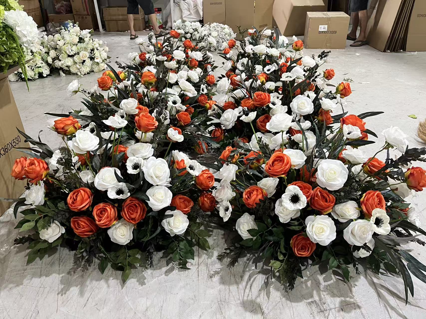 PPS High End Artificial Orange White Green Ground Flower Arrangement Silk 70cm Ground Flower for Wedding Decor Arrangement