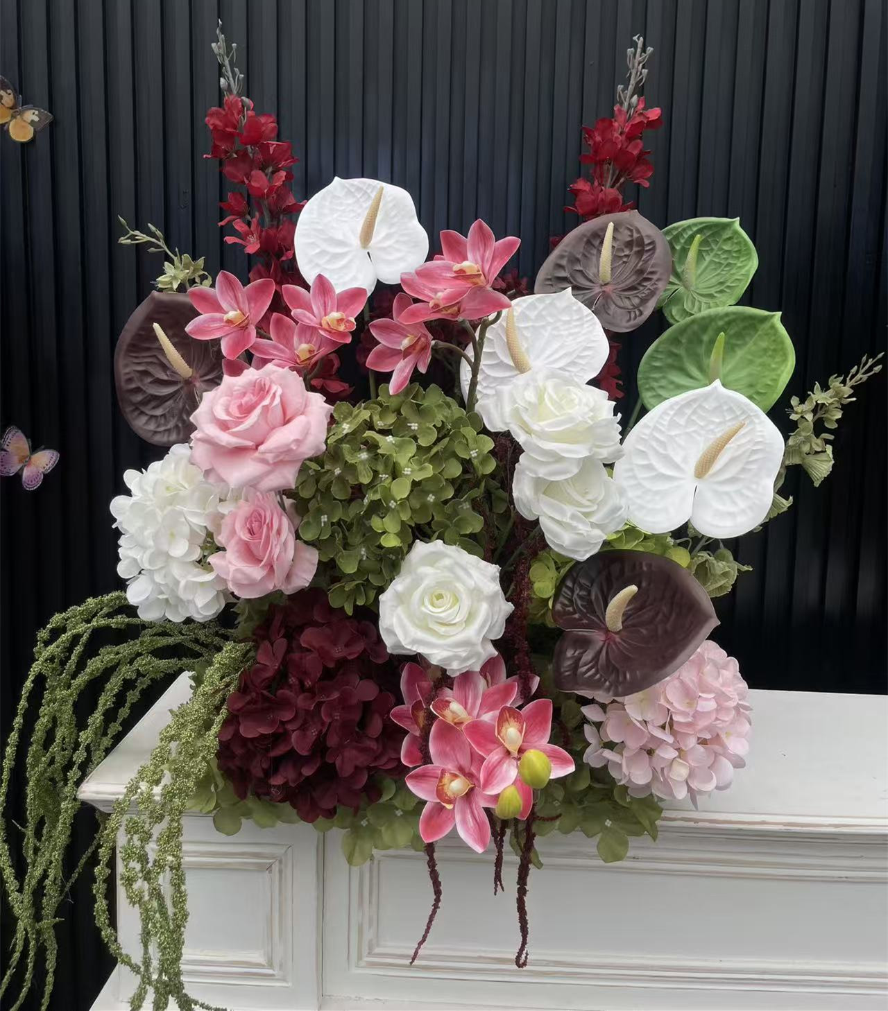 PPS Wholesale Artificial Pink Burgundy White 50cm Ground Flower Arrangement Silk Ground Arrangement for Wedding Decor