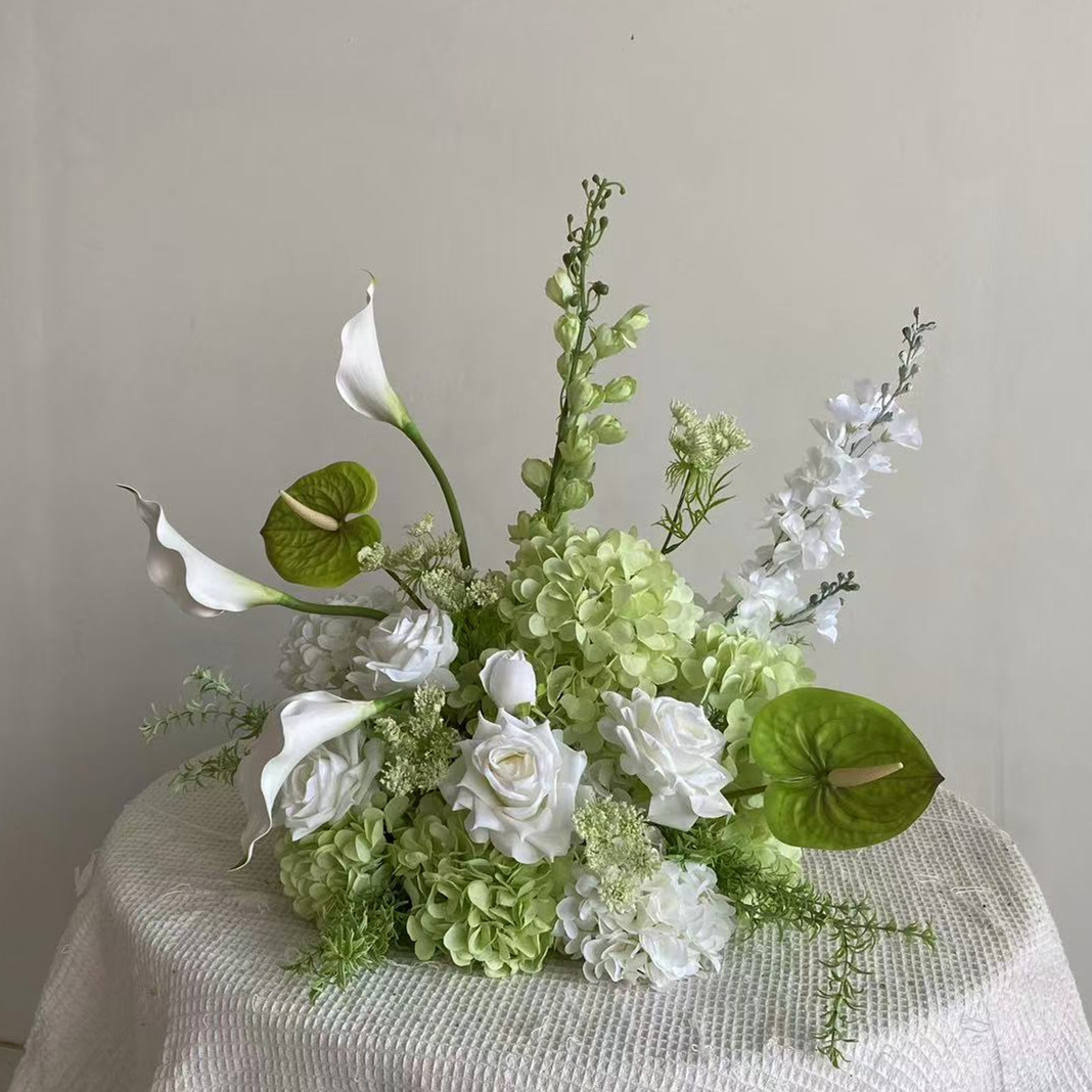 PPS Custom Artificial Flower Ball White Green Wedding Table Flower Heap for Wedding Event Table Centerpiece Decor