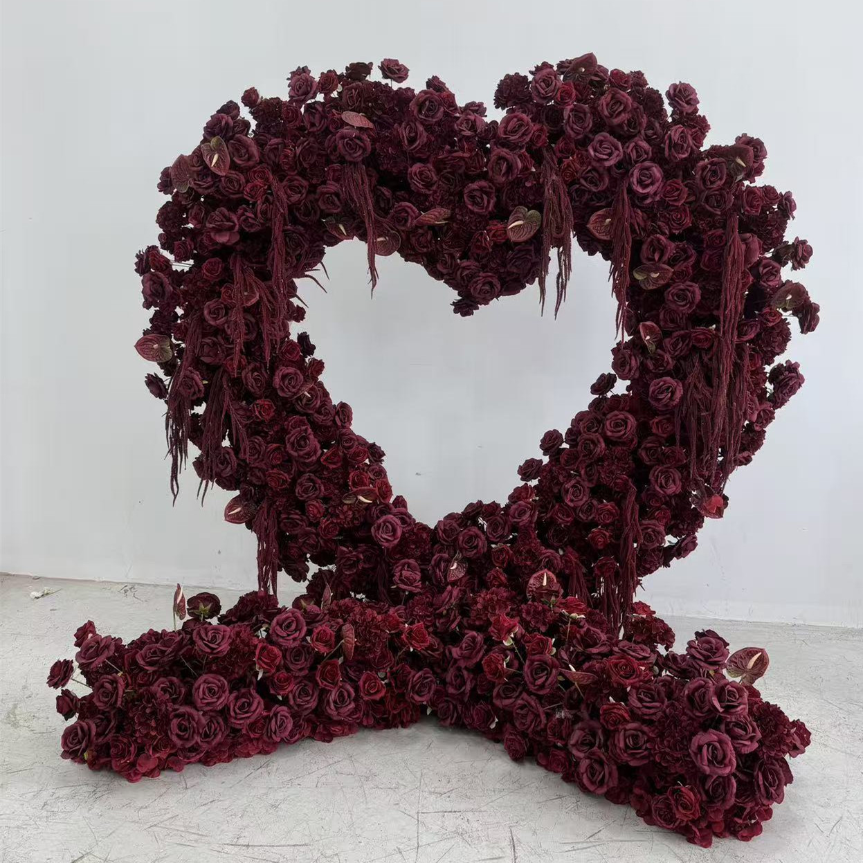 PPS New Design Burgundy Rose Flower Heart Arch for Wedding Party Decor Red Flower Heart Arch Backdrop Display 2m Heart Shaped