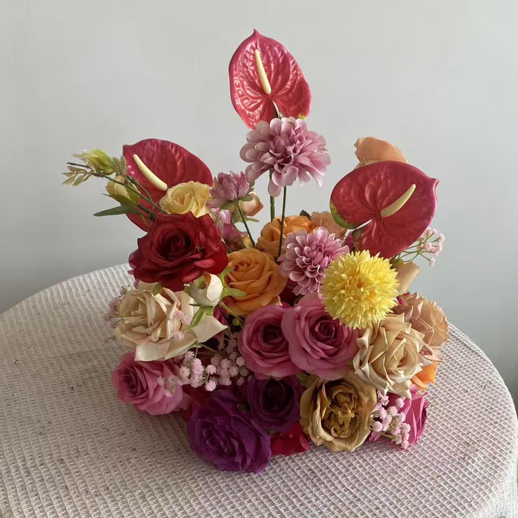 PPS Top Quality Ball Orange Yellow Rose Madder Pink Colorful Floral Ball Flower Heap Arrangement for Wedding Event Table Decor