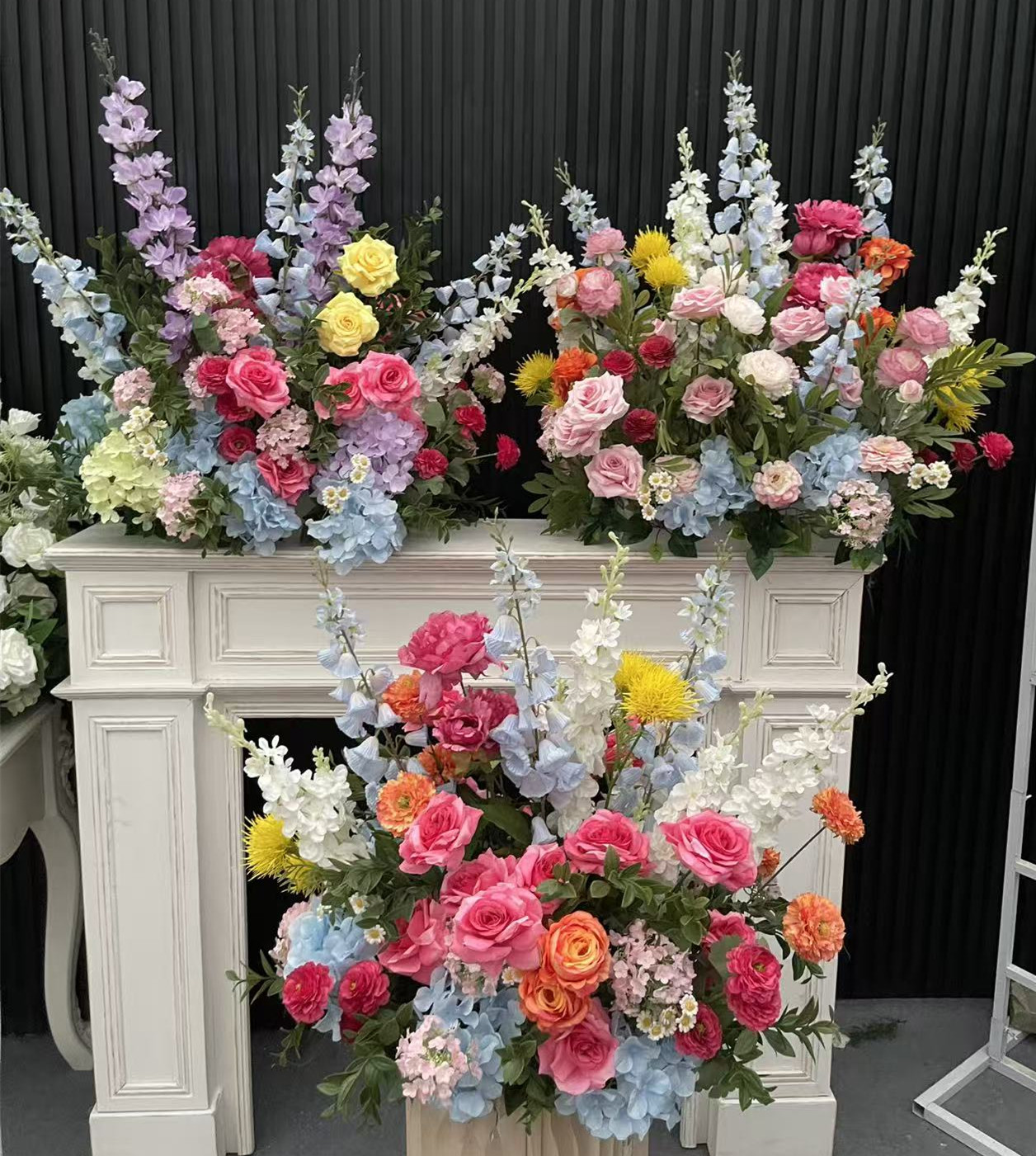 PPS Wholesale Artificial Pink Orange Rose Madder Blue Ground Flower Arrangement Silk Ground Arrangement for Wedding Decor