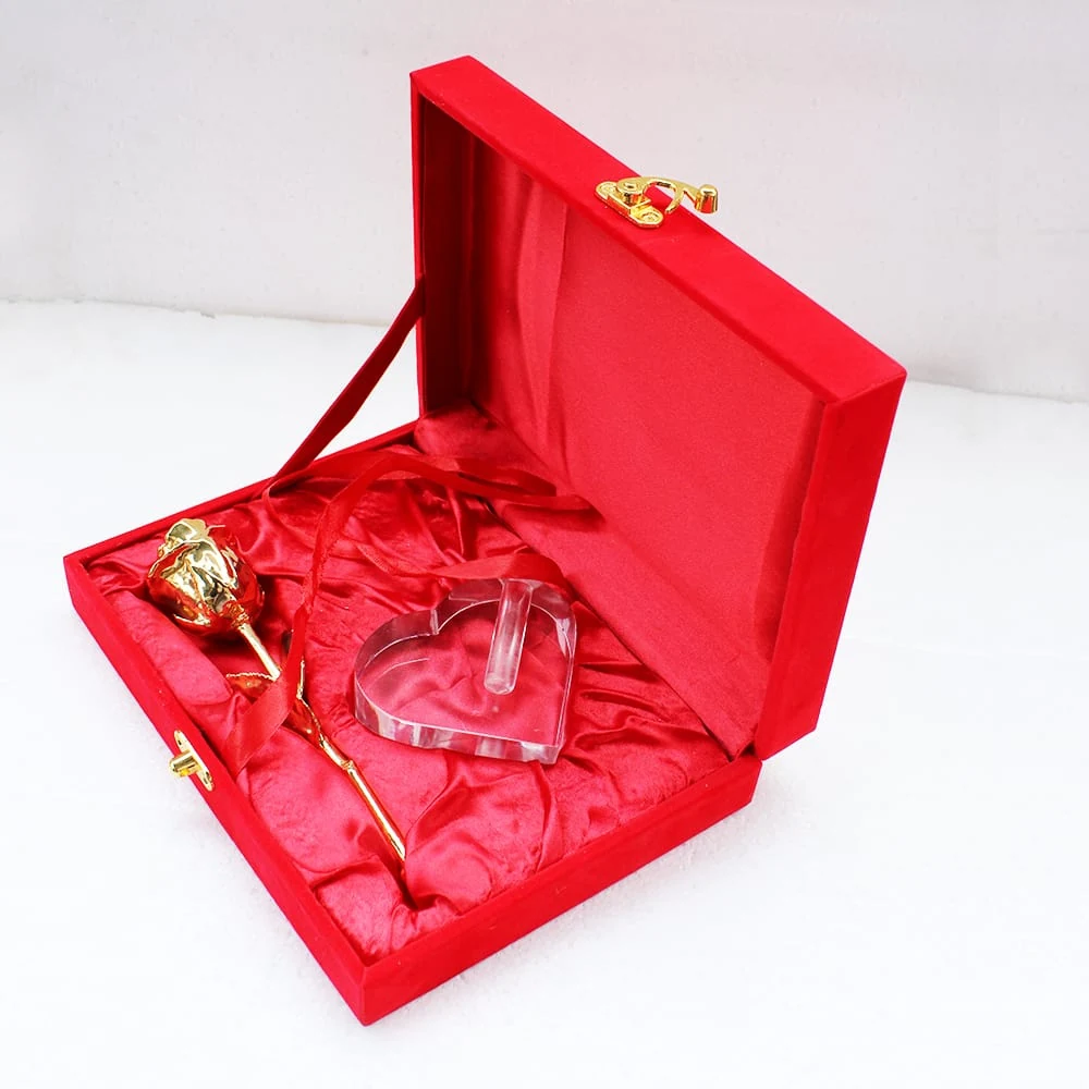 High Quality 24k Gold Plated Rose Flower With Red Heart Gift Box Romantic Gift For Valentines Day Mothers Day Anniversary