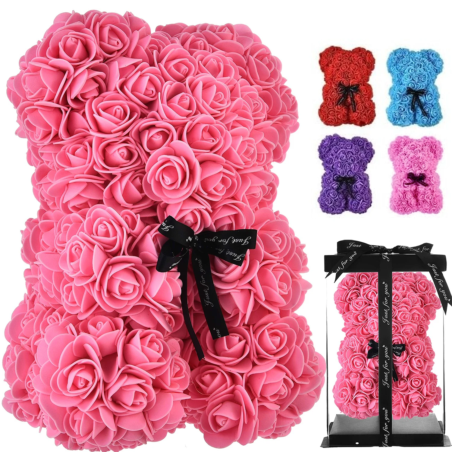 DIY 25 cm Teddy Rose Bear With Box Artificial PE Flower Bear Rose Valentine's Day for Girlfriend Women Wife Mother's Day Gifts